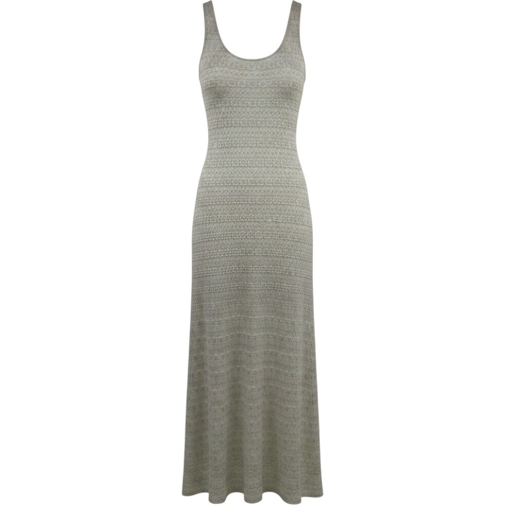 Trac USA Women White Metallic Textured Knit Sleeveless Maxi Dress Large